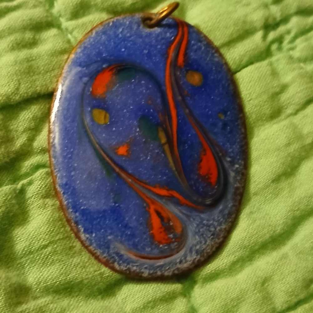 Vintage Enamel Copper Pendant